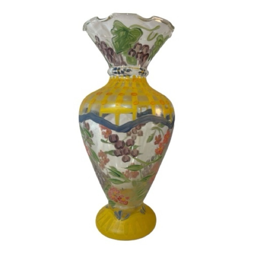 Tracy Porter Blue and Yellow Floral Vase EUC